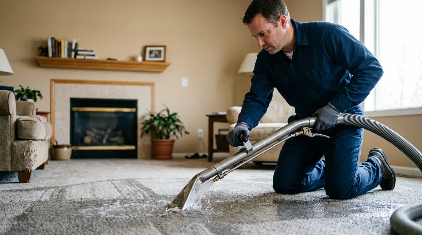 Water damage restoration technician working near Denton, KS